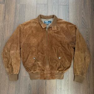 Vintage Rare Polo Ralph Lauren Suede Leather Plaid Lined Bomber Jacket Small